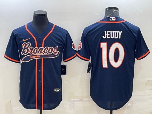 Men's Denver Broncos #10 Jerry Jeudy Navy With Patch Cool Base Stitched Baseball Jersey